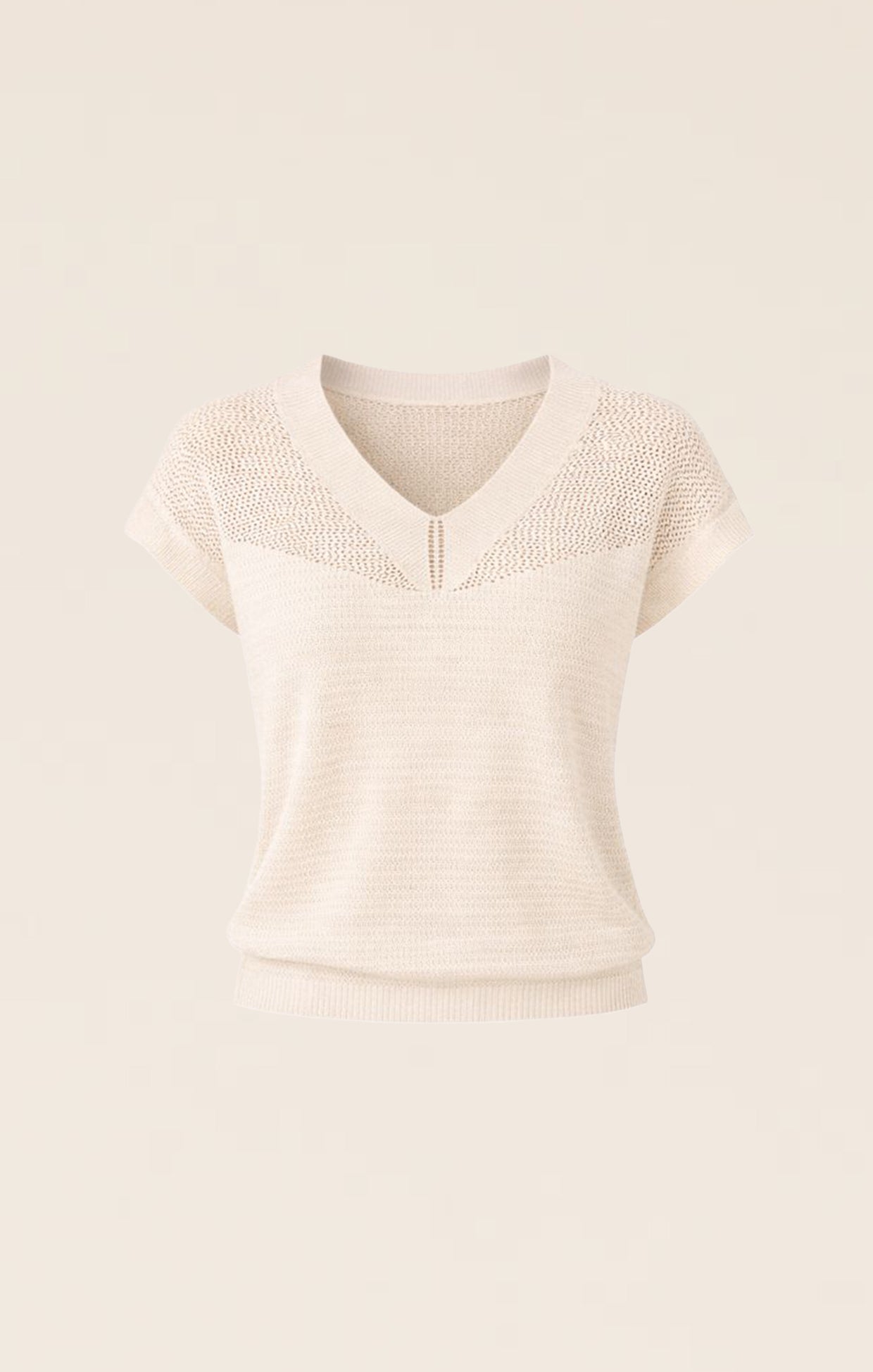 Knitwear V NECK MESH KNIT TOP IN CANVAS