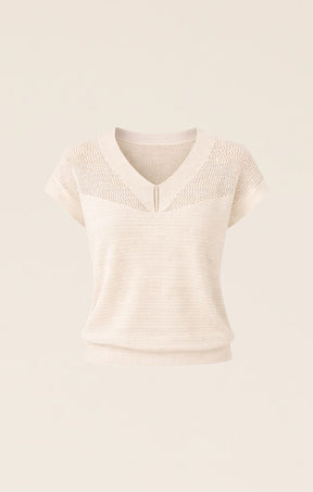 Knitwear V NECK MESH KNIT TOP IN CANVAS