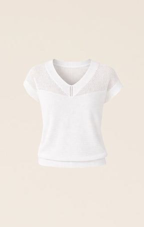 Knitwear V NECK MESH KNIT TOP IN ICE WATER