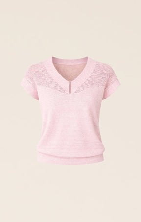Knitwear V NECK MESH KNIT TOP IN WILD ROSE