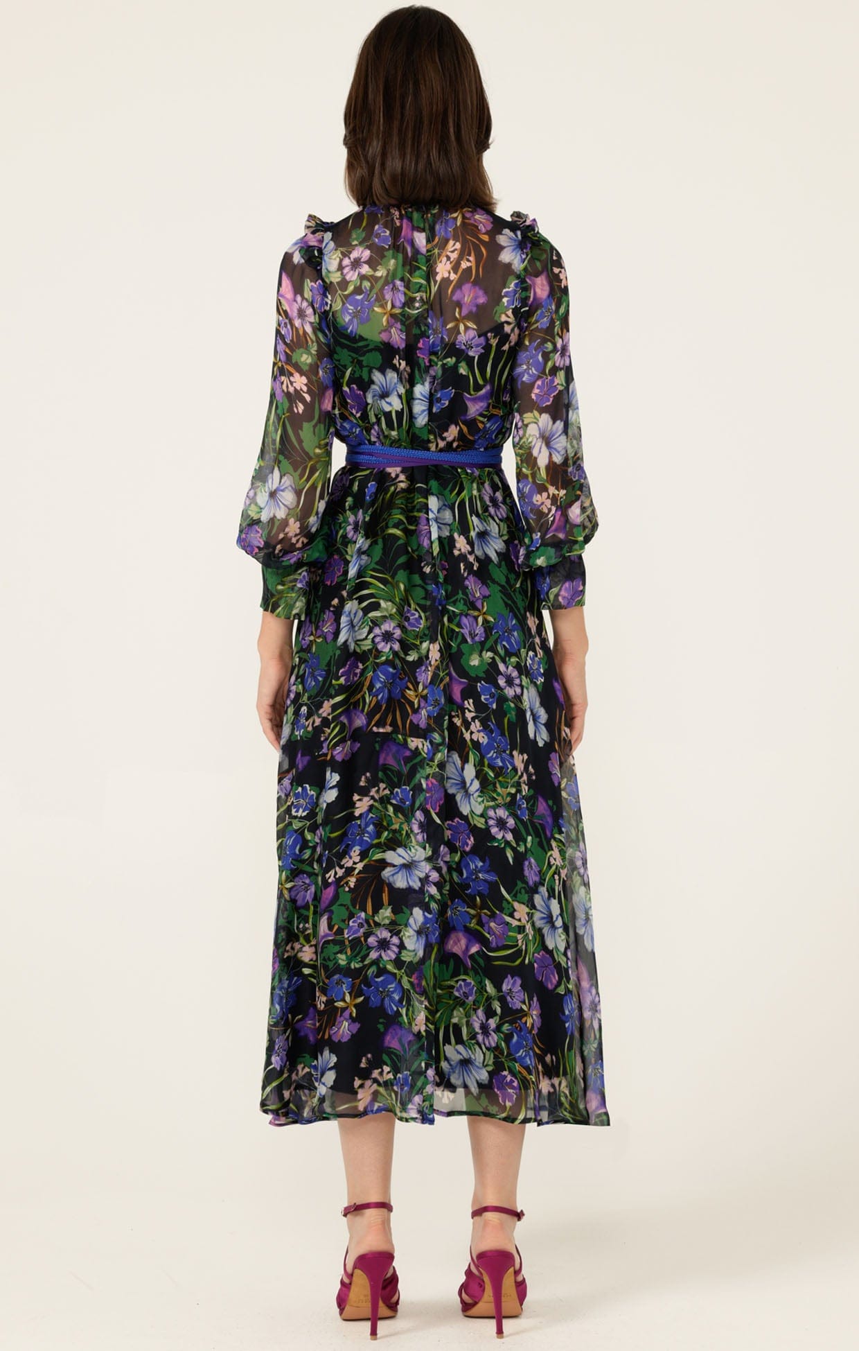 violeta chiffon sleeve crepe midi dress Violeta Chiffon Sleeve Crepe Midi Dress