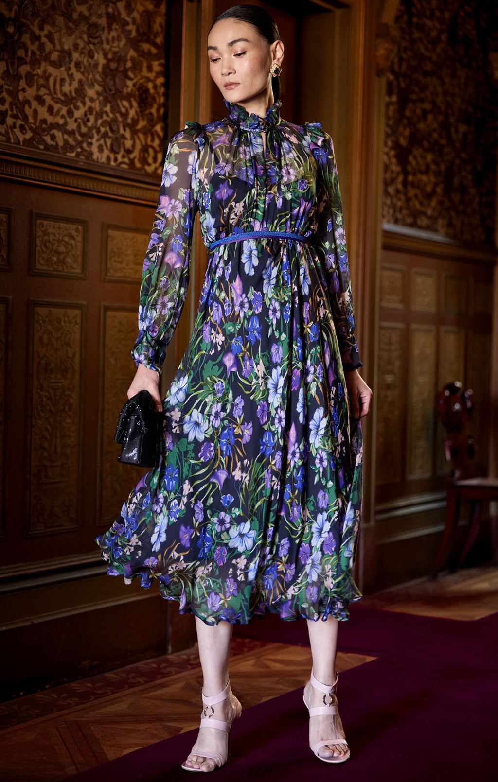judith & charles midi purple silk flower dress Violetta Floral Silk Dress in Violet