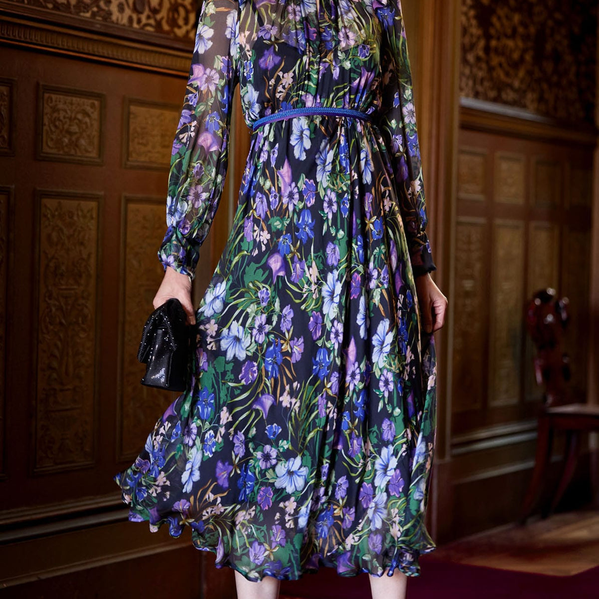 purple snow floral dress Violetta Floral Silk Dress in Violet