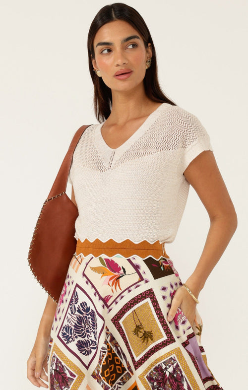 Knitwear V NECK MESH KNIT TOP IN CANVAS