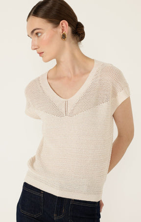 Knitwear V NECK MESH KNIT TOP IN CANVAS