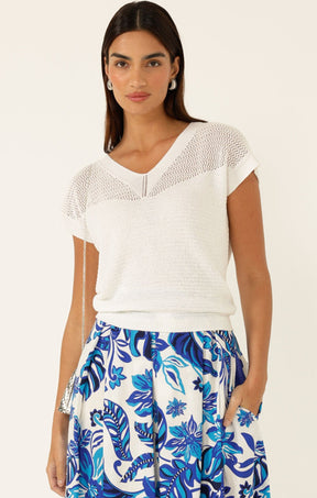 Knitwear V NECK MESH KNIT TOP IN ICE WATER