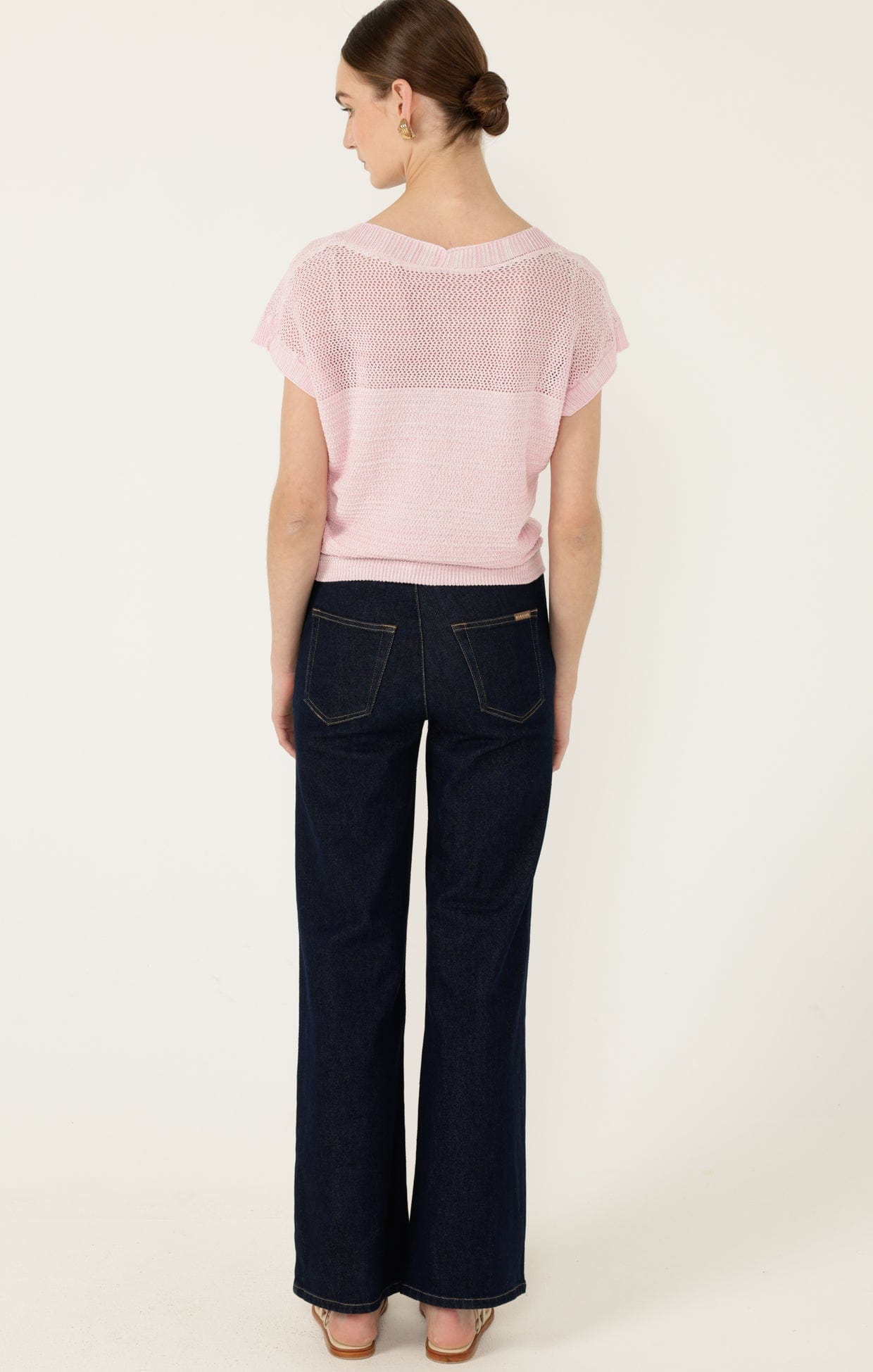 Knitwear V NECK MESH KNIT TOP IN WILD ROSE