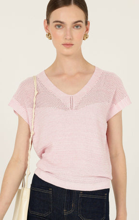 Knitwear V NECK MESH KNIT TOP IN WILD ROSE
