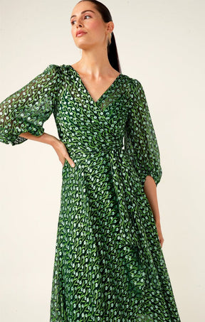 Dresses Events WONDERLAND MIDI WRAP DRESS IN EMERALD POPPY