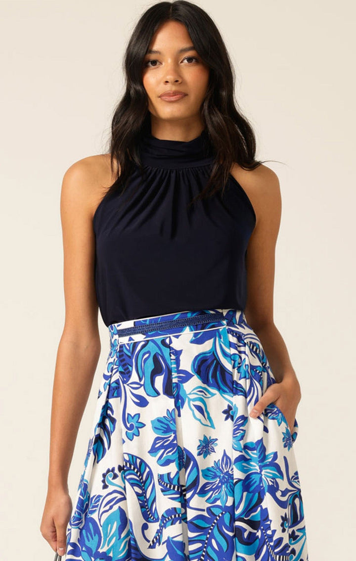 Tops Multi Occasion HIGH NECK TIE TOP IN NAVY