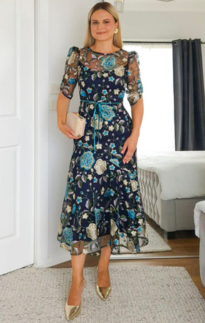 Dresses Events CARDELINA DRESS IN NAVY AQUA