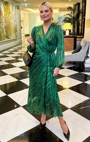 Dresses Multi Occasion SAVOIR MIDI WRAP DRESS IN NAVY GREEN