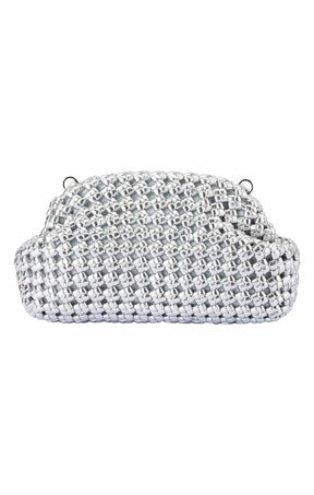 Bags OS / SILVER EVERLY HAND WOVEN CLUTCH BAG IN SILVER