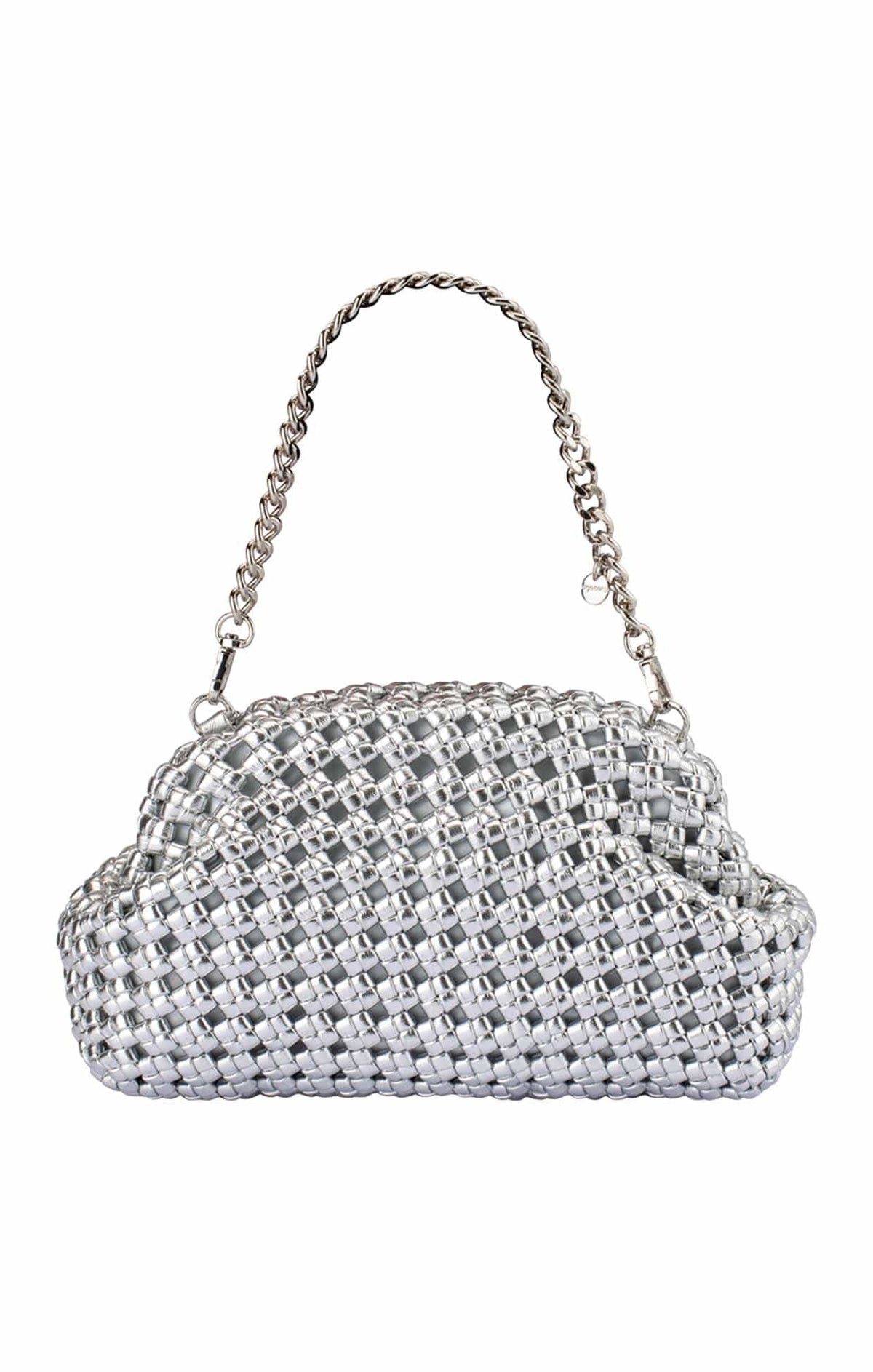 Bags OS / SILVER EVERLY HAND WOVEN CLUTCH BAG IN SILVER