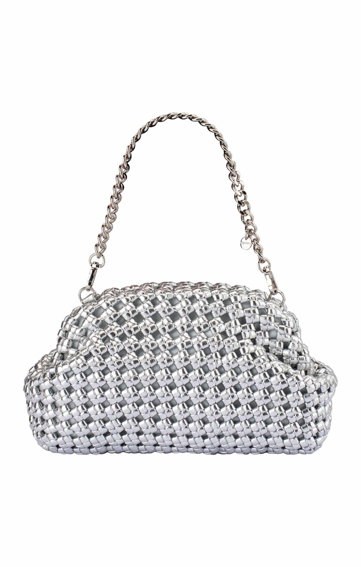 Bags OS / SILVER EVERLY HAND WOVEN CLUTCH BAG IN SILVER