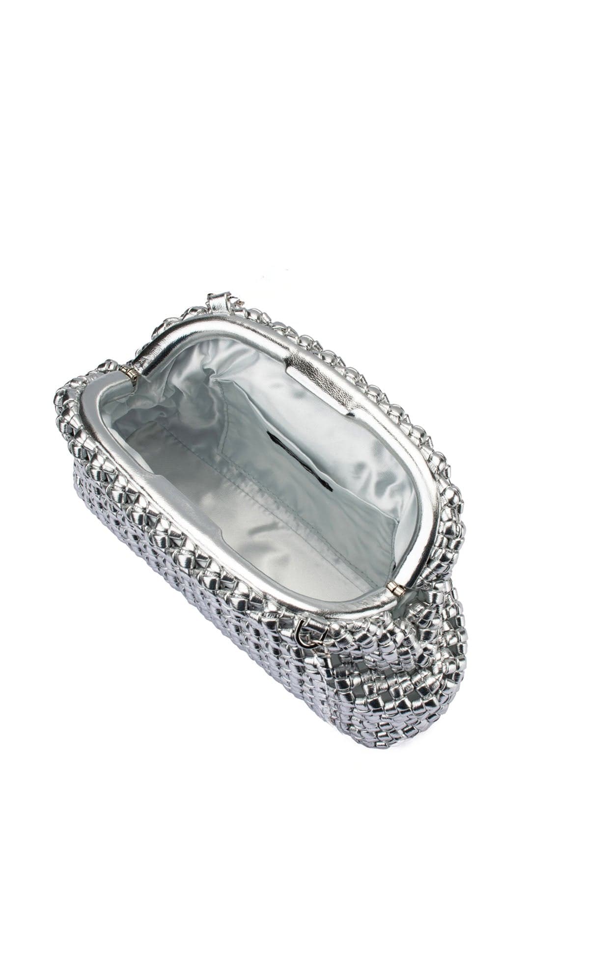Bags OS / SILVER EVERLY HAND WOVEN CLUTCH BAG IN SILVER