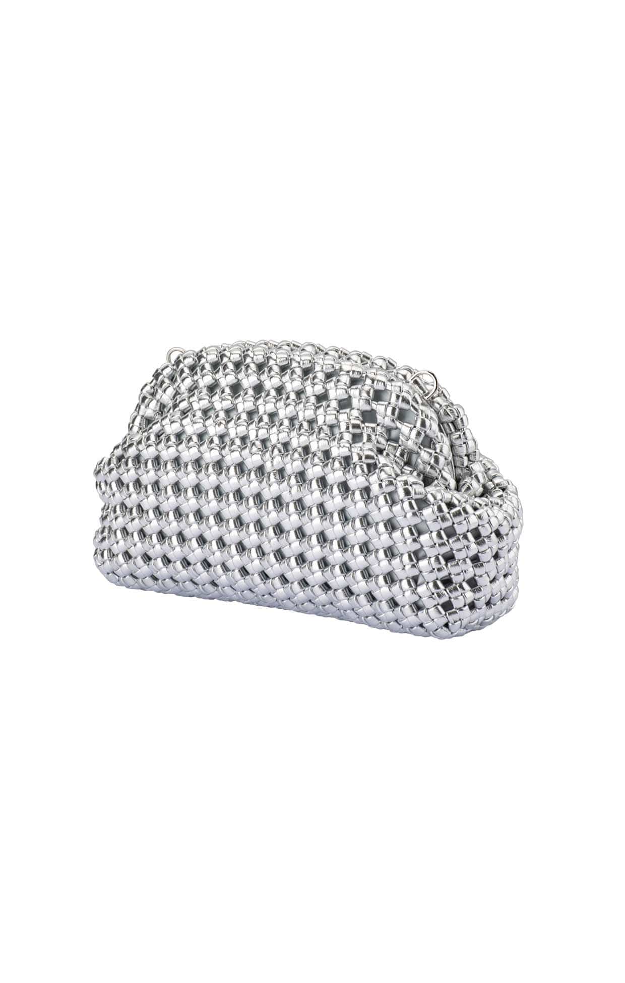 Bags OS / SILVER EVERLY HAND WOVEN CLUTCH BAG IN SILVER