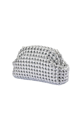 Bags OS / SILVER EVERLY HAND WOVEN CLUTCH BAG IN SILVER