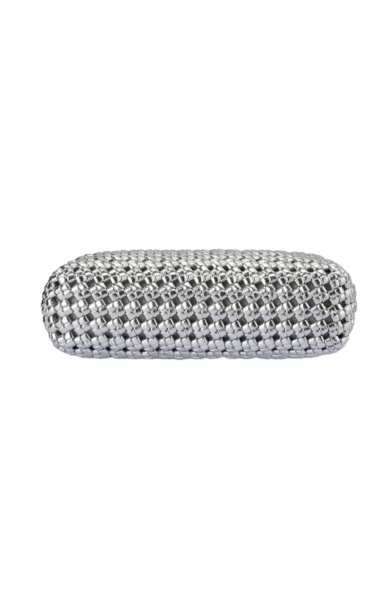 Bags OS / SILVER EVERLY HAND WOVEN CLUTCH BAG IN SILVER