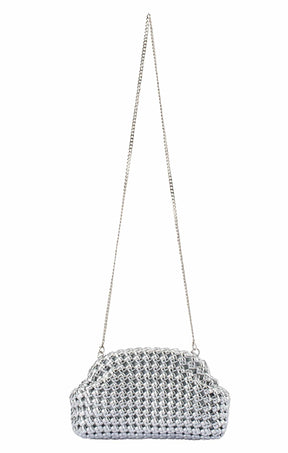Bags OS / SILVER EVERLY HAND WOVEN CLUTCH BAG IN SILVER