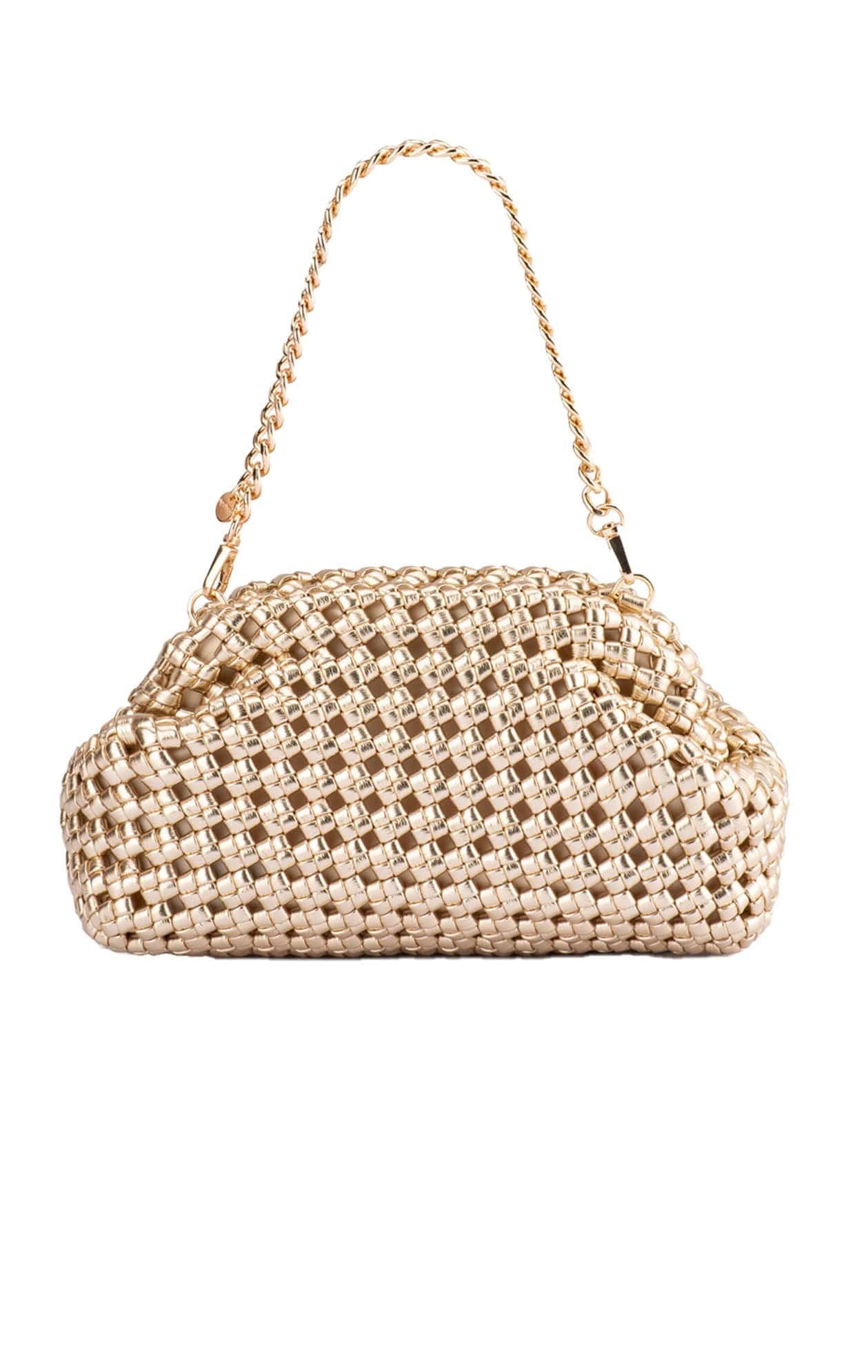 Bags OS / GOLD EVERLY HAND WOVEN CLUTCH BAG IN GOLD