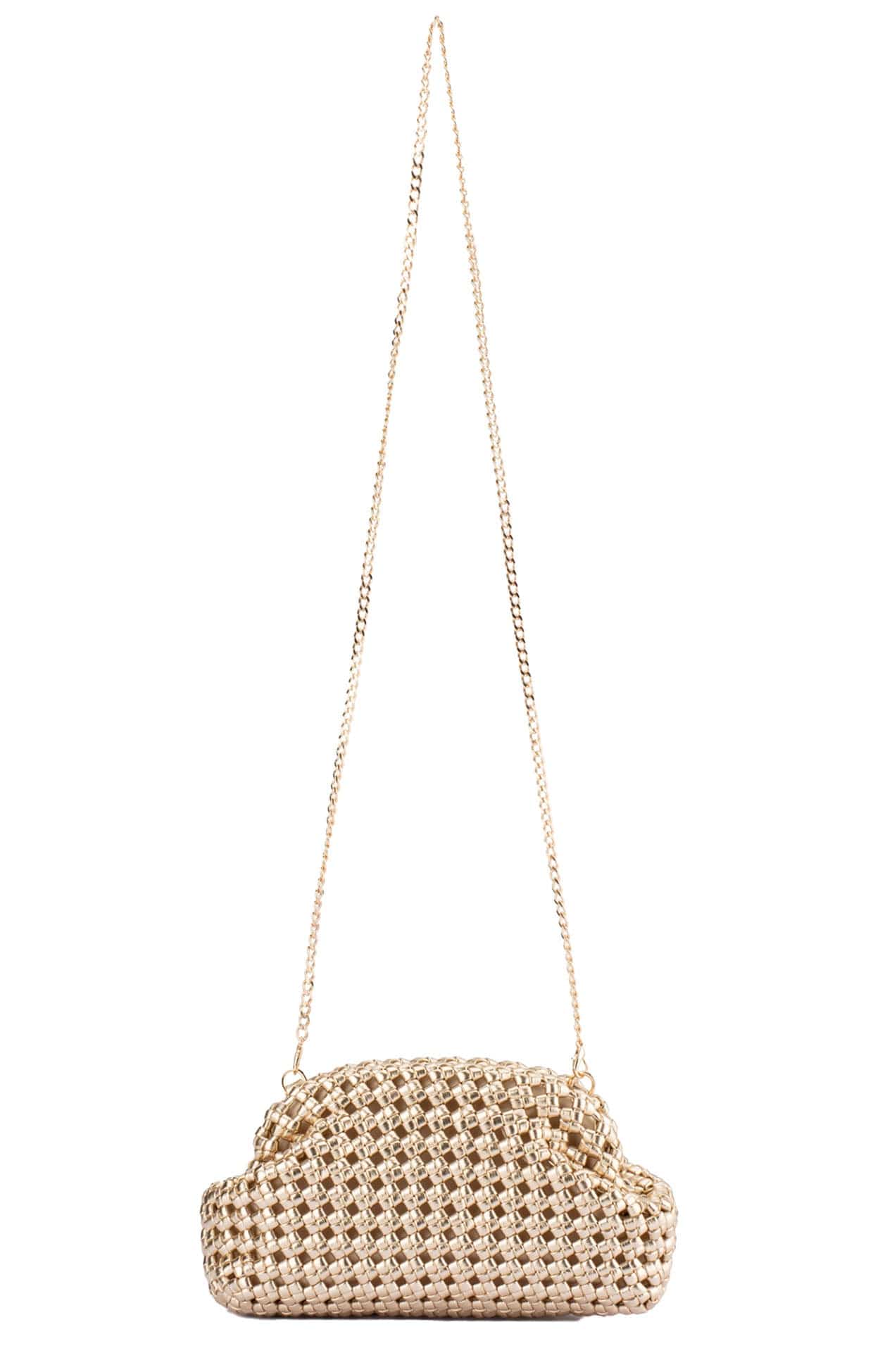 Bags OS / GOLD EVERLY HAND WOVEN CLUTCH BAG IN GOLD