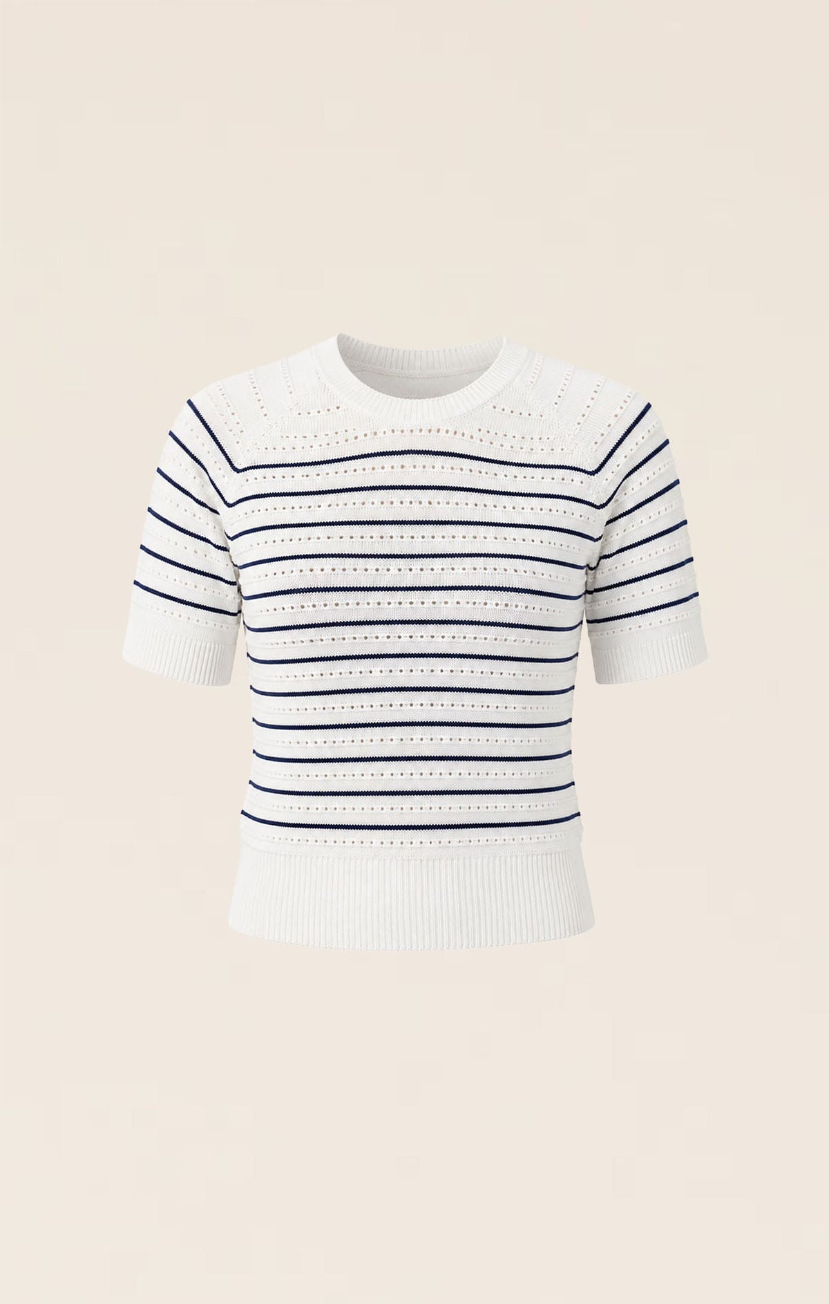 Knitwear EYELET STRIPE KNIT TOP IN WHITE AND NAVY