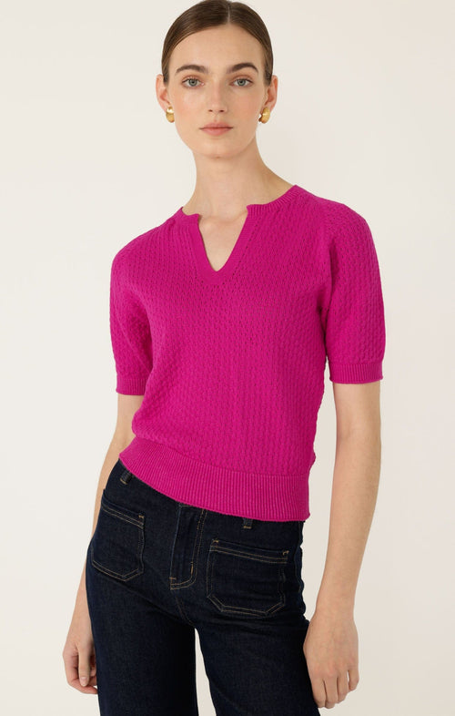 Knitwear HENLEY KNIT TOP IN FUCHSIA