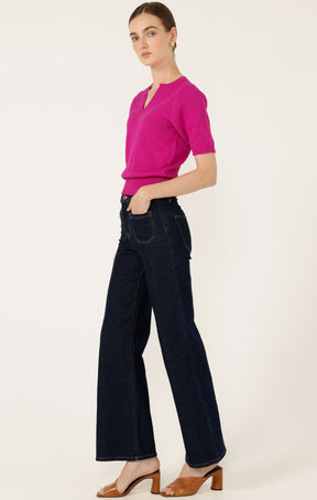 Knitwear HENLEY KNIT TOP IN FUCHSIA