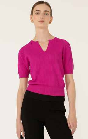Knitwear HENLEY KNIT TOP IN FUCHSIA