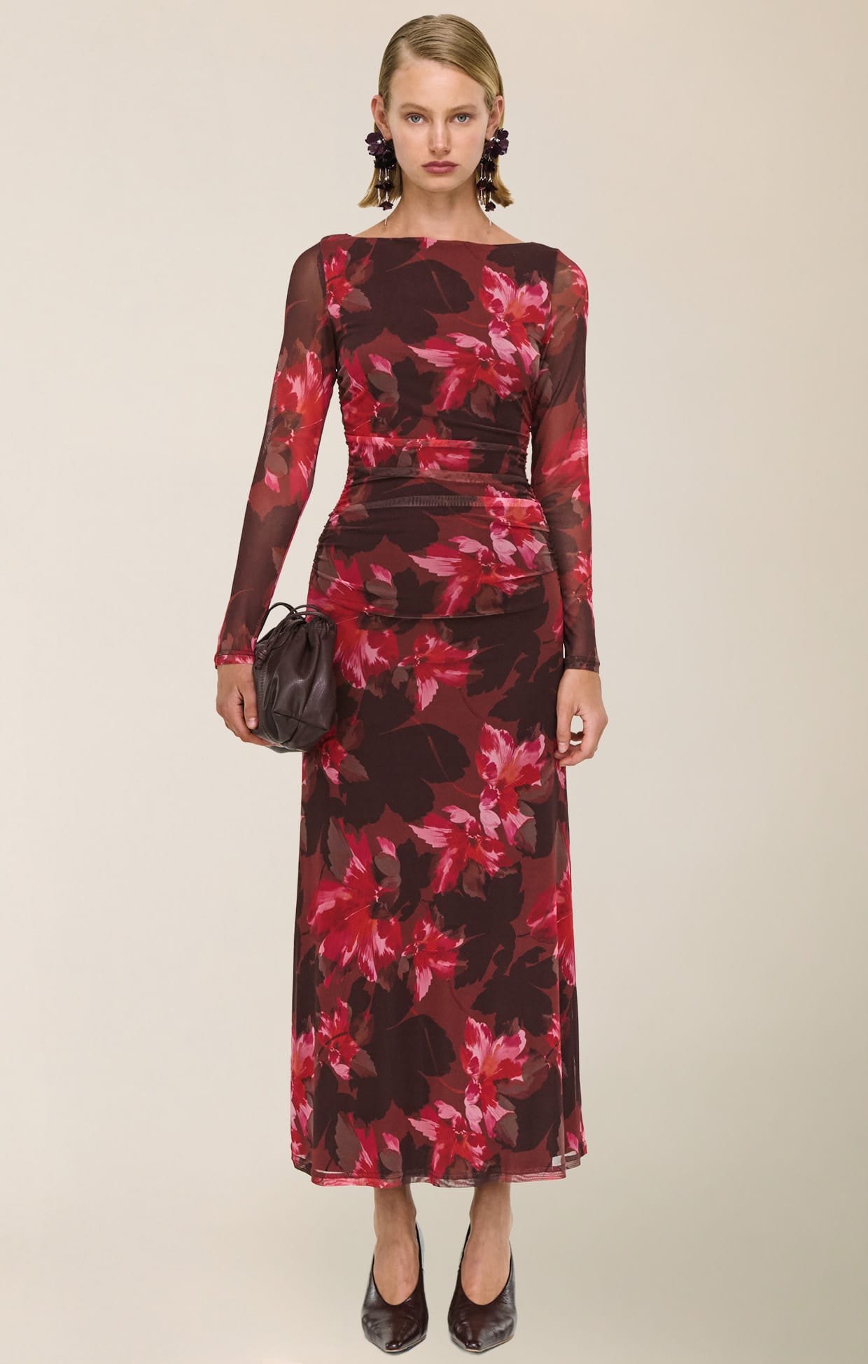 Dresses AMYRA MESH DRESS IN BORDEAUX GARDEN