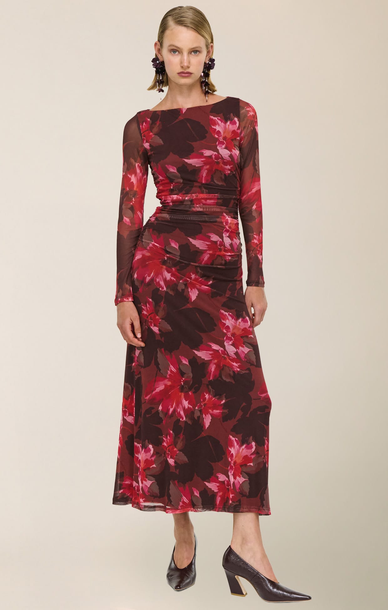 Dresses AMYRA MESH DRESS IN BORDEAUX GARDEN