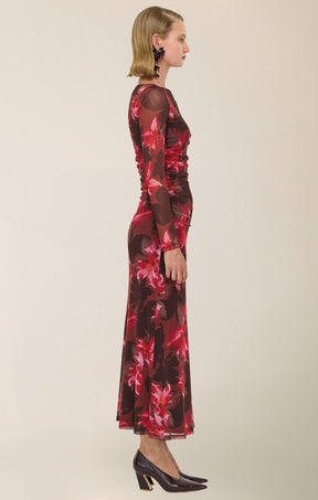 Dresses AMYRA MESH DRESS IN BORDEAUX GARDEN