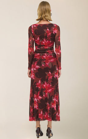 Dresses AMYRA MESH DRESS IN BORDEAUX GARDEN