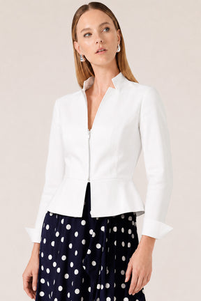 FRONT ZIP PEPLUM JACKET IN WHITE