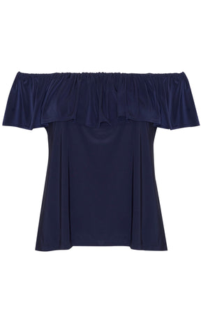 Tops Multi Occasion OFF SHOULDER FRILL TOP IN NAVY