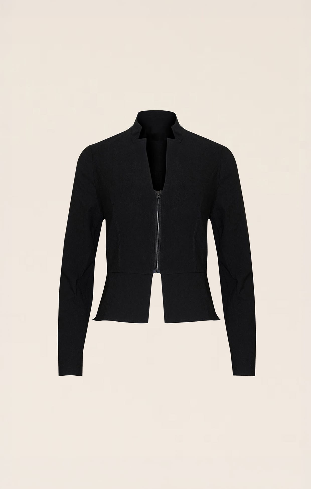 Jackets Multi Occasion FRONT ZIP PEPLUM JACKET IN BLACK