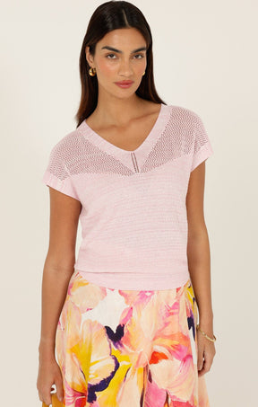 Knitwear V NECK MESH KNIT TOP IN WILD ROSE