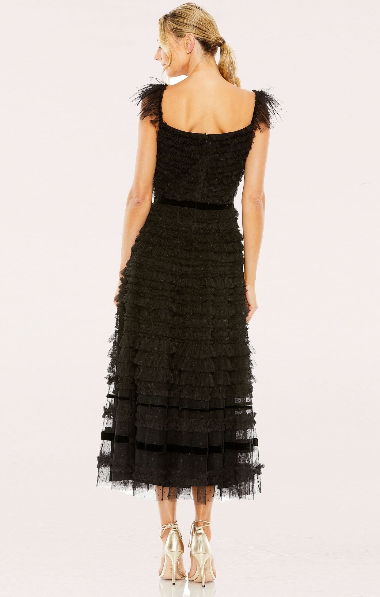 Alice Ruffle Tiered Midi Dress (Black)