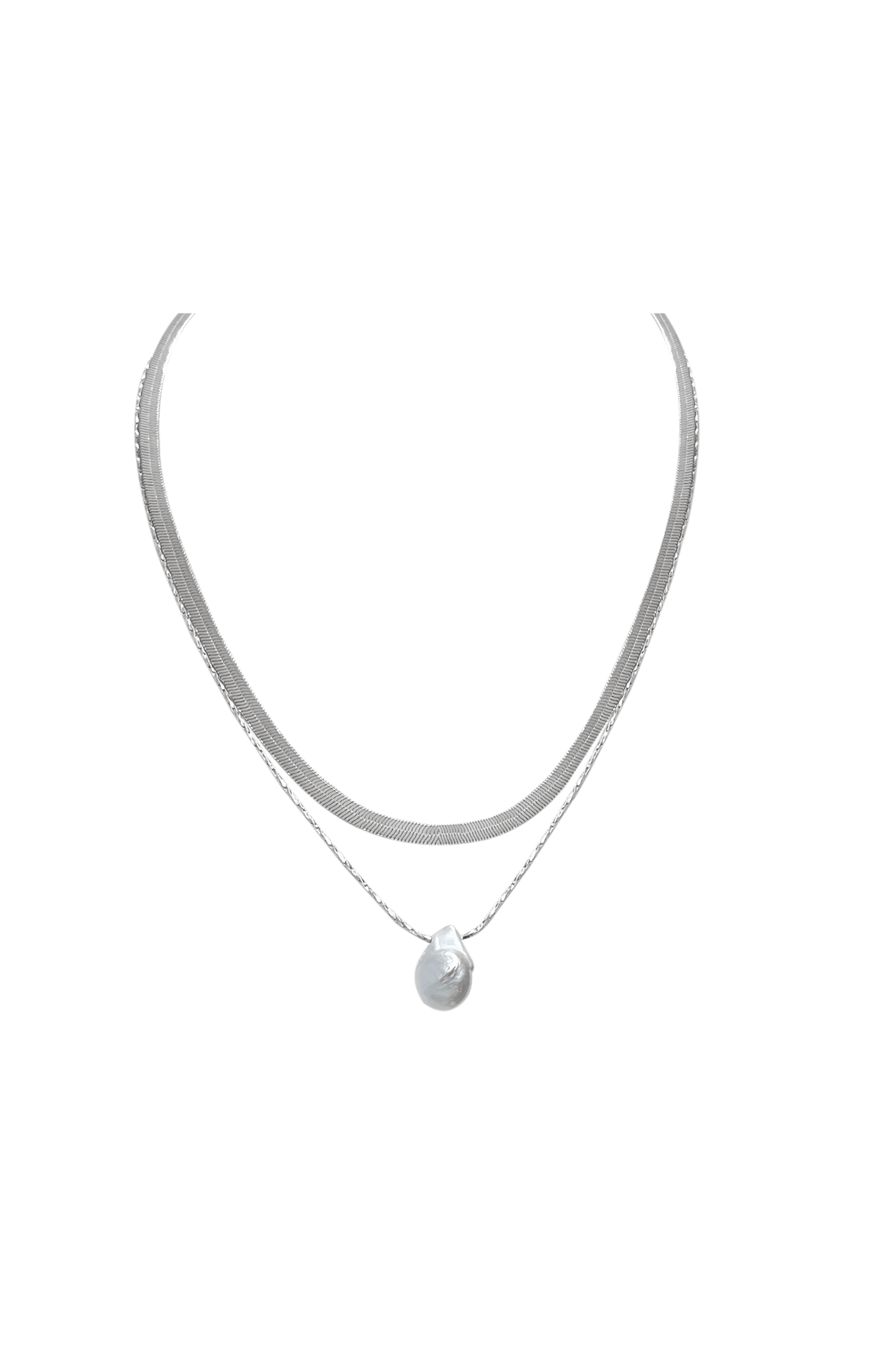 Necklaces OS / SILVER BAROQUE PEARL LAYERED NECKLACE IN SILVER