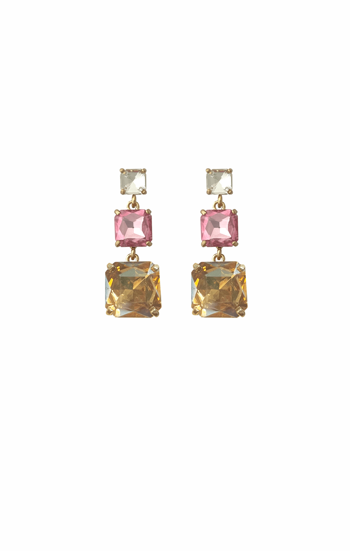Multi Occasion OS / PINK CALLIE COCKTAIL JEWEL DROP EARRINGS IN PINK AND CHAMPAGNE