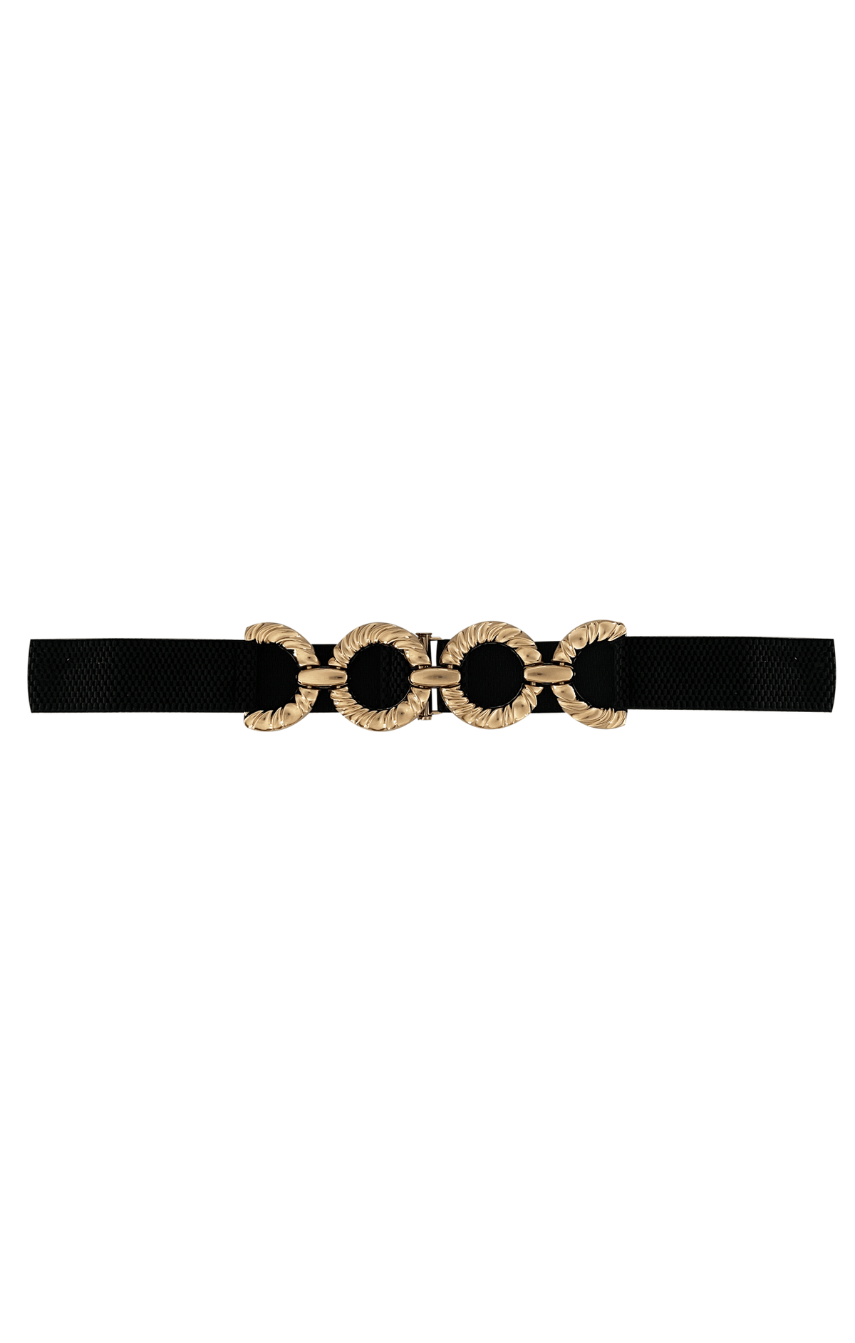 ACCESSORIES Belts OS / BLACK CIRCLES PANEL FRONT STRETCH BELT IN BLACK AND GOLD