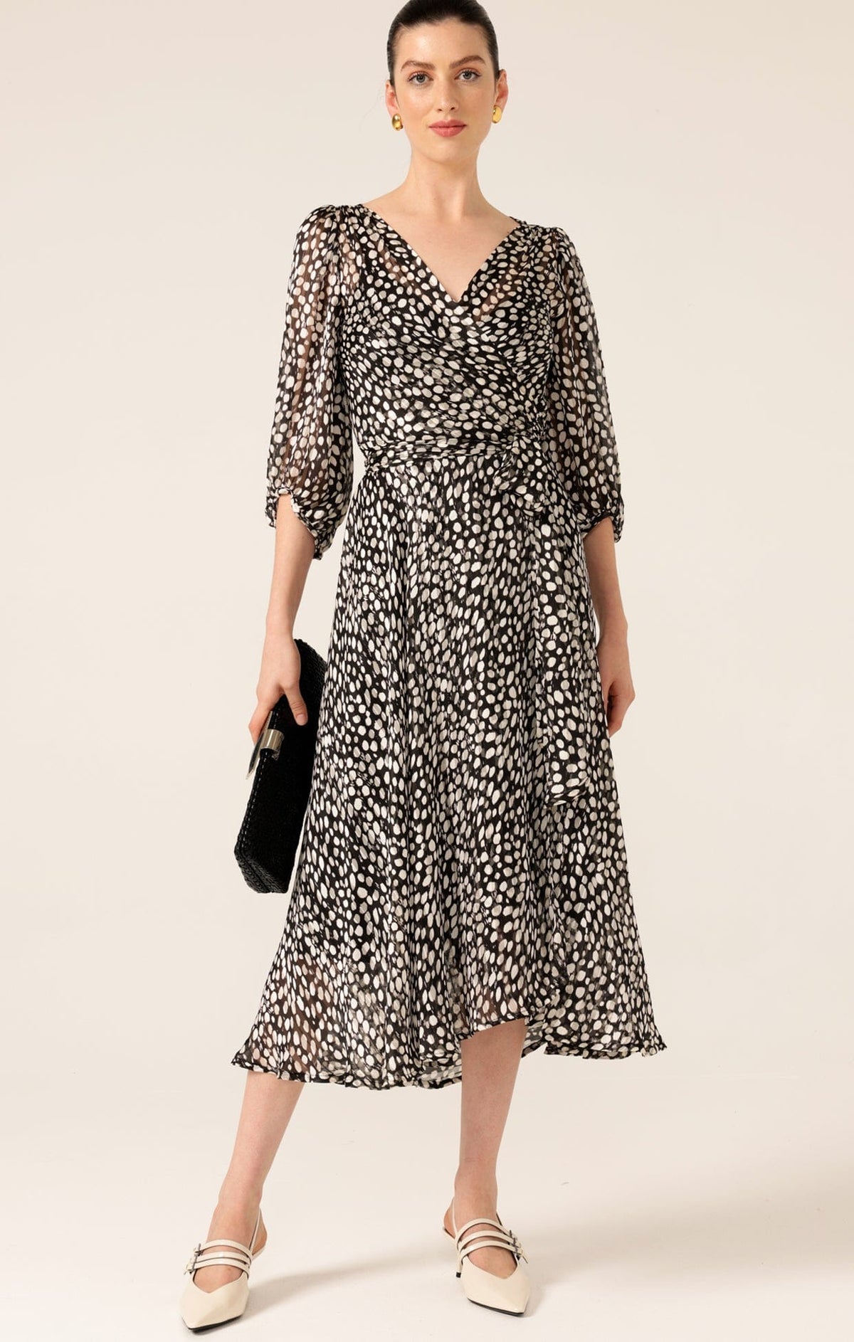 Dresses CLOUDLAND WRAP DRESS IN BLACK WHITE SPOT
