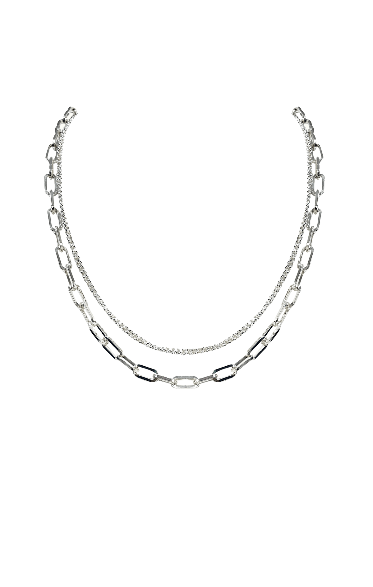 ACCESSORIES Necklaces One Size / Neutral DOUBLE LAYER CHAIN NECKLACE IN SILVER