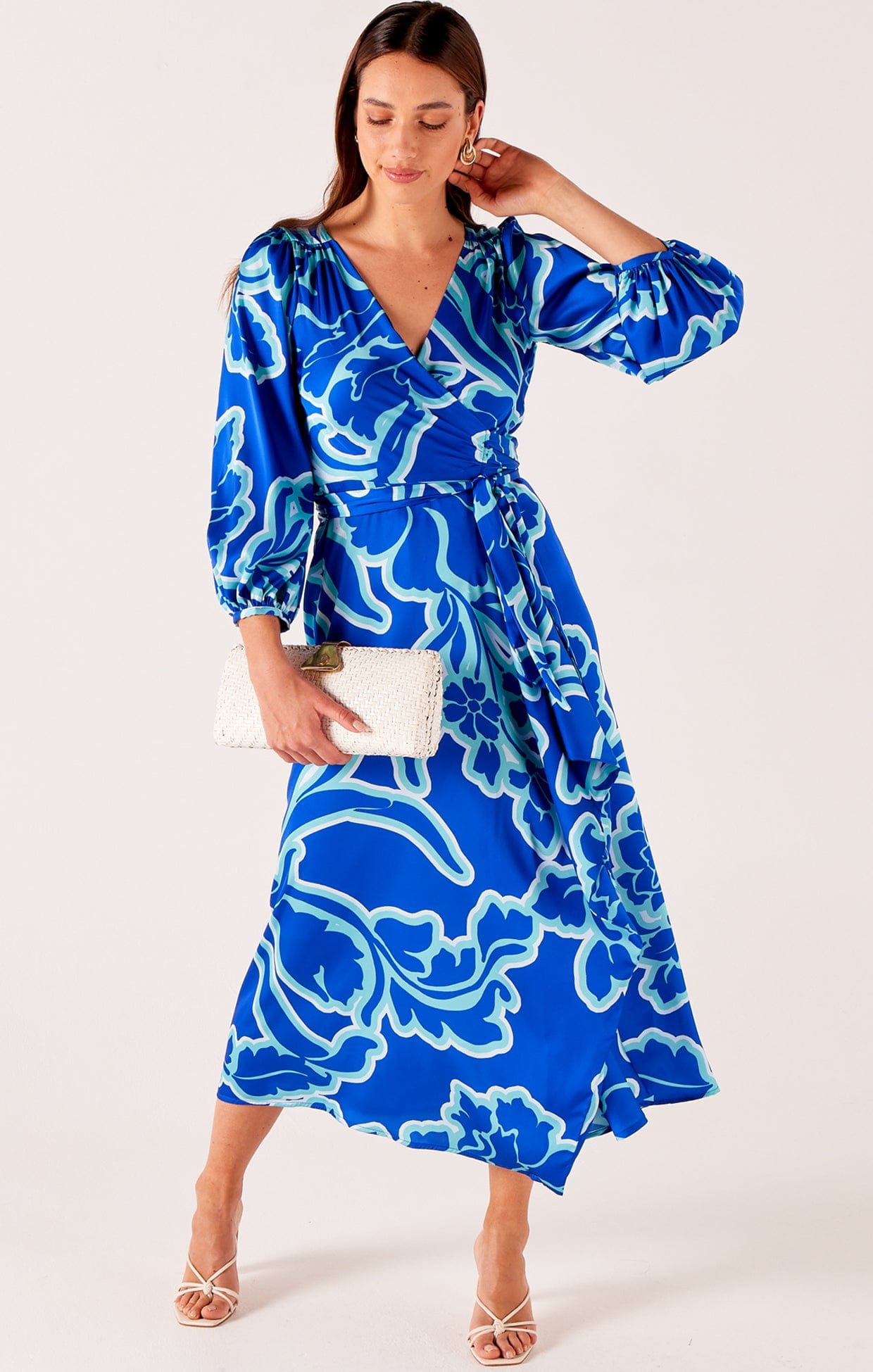 Dresses Events ETHEREAL WRAP DRESS IN AZURE BLUE FLORAL