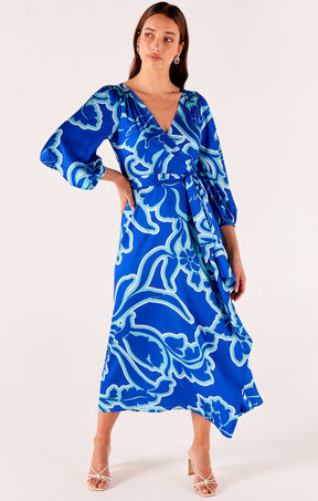 Dresses Events ETHEREAL WRAP DRESS IN AZURE BLUE FLORAL