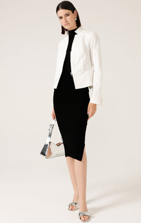 Jackets Multi Occasion FRONT ZIP PEPLUM JACKET IN WHITE