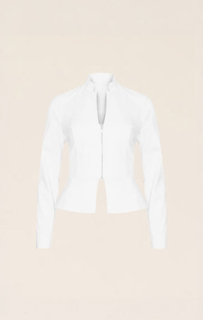 Jackets Multi Occasion FRONT ZIP PEPLUM JACKET IN WHITE