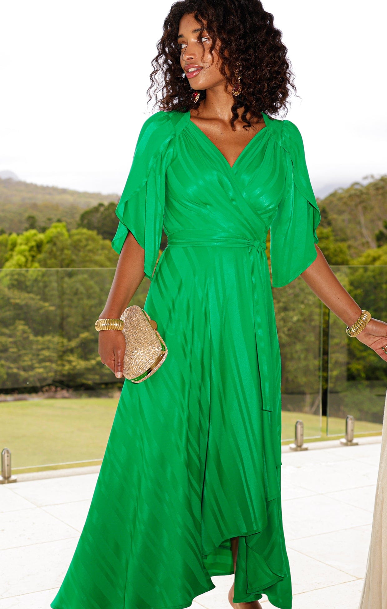 Dresses Events HANWORTH HOUSE WRAP DRESS IN APPLE GREEN