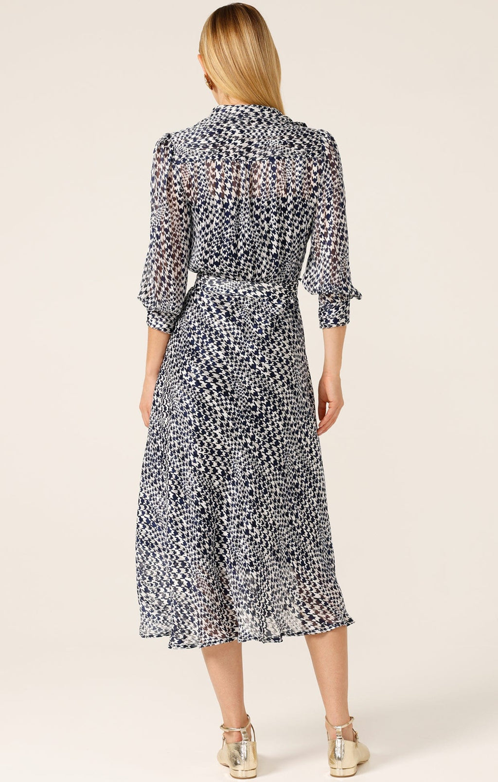 Herringbone Check Print Casual Dress With Stockings